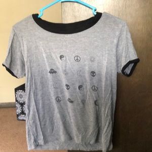 Gray and black alien,peace,sun and moon shirt